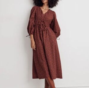 Madewell Sophia Tie-Front Midi Dress in Teaberry Floral Midi Dress Size M